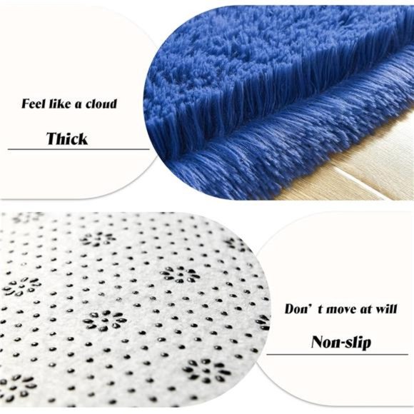 Shag Runner Rug for Bedroom,2x6 Feet Fluffy Rugs with Non-Slip Bottom, Navy Blue - Picture 4 of 6